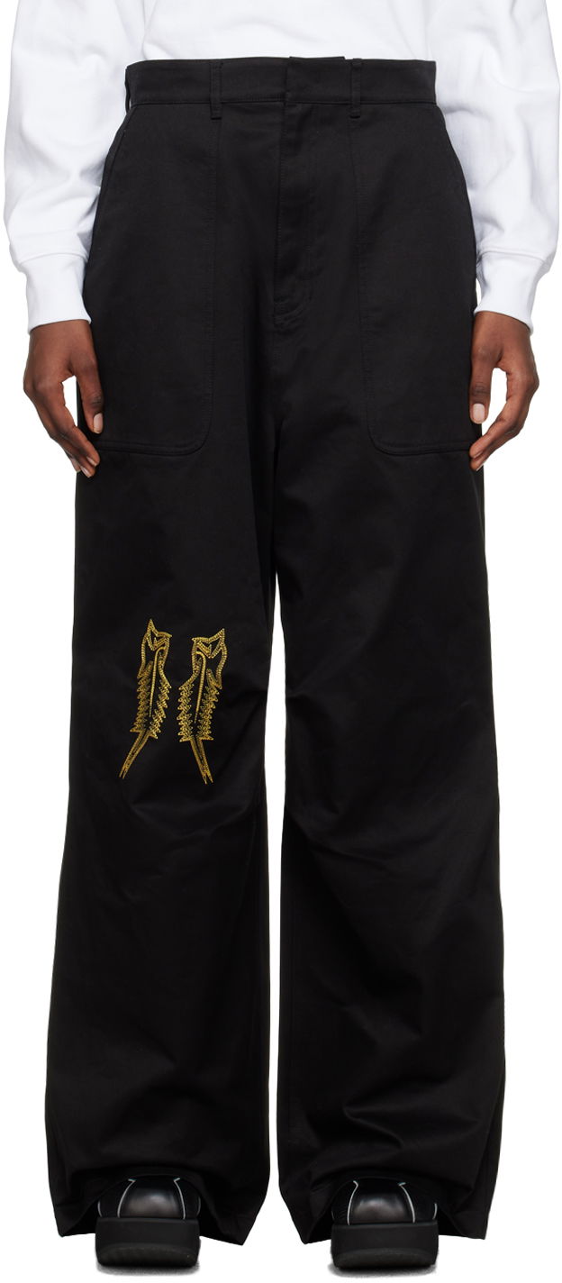 Cargo byxor We11done We11done Embroidered Wide Leg Trousers Svart | WD-PT1-23-252-M-BK