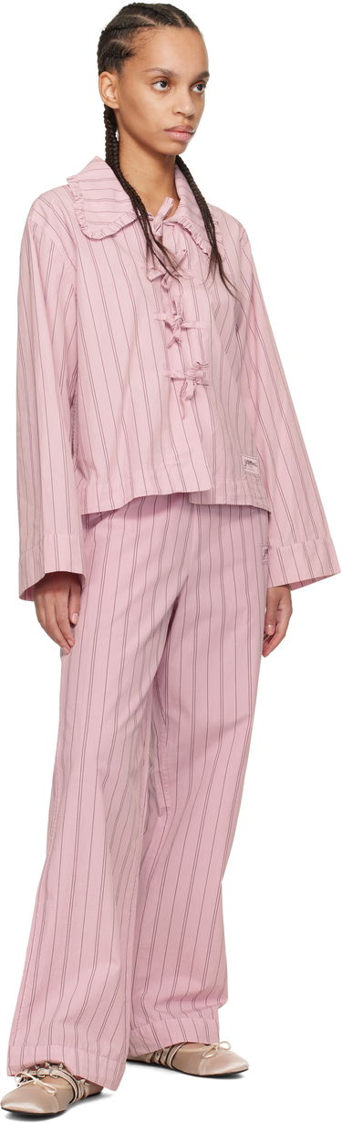 Skjorta GANNI GANNI Stripe Cotton Pyjama Shirt Rosa | W0326, 3