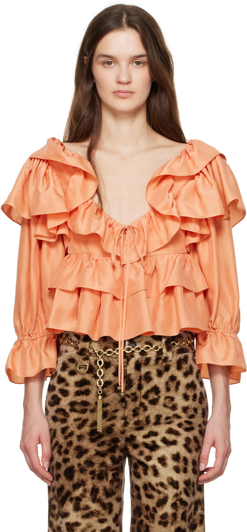 Skjorta CHLOÉ Chloé Cropped Ruffle Blouse Orange | CH25SHT16314