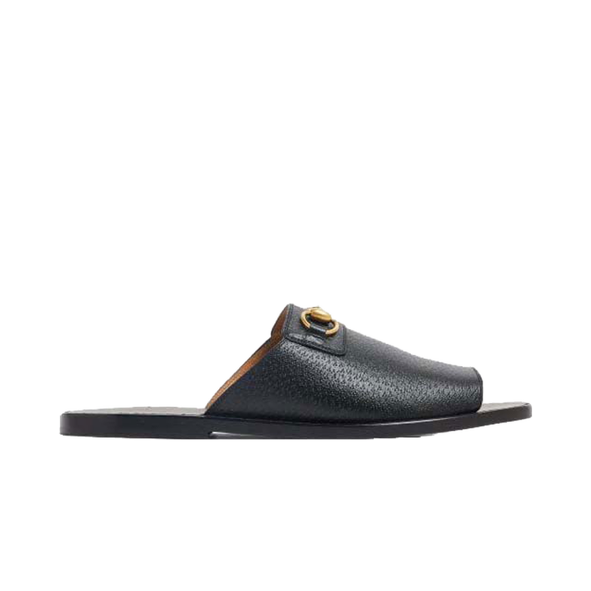 Sneakers och skor Gucci Horsebit Leather Flat Slides Black Svart | 723624 18A00 1000