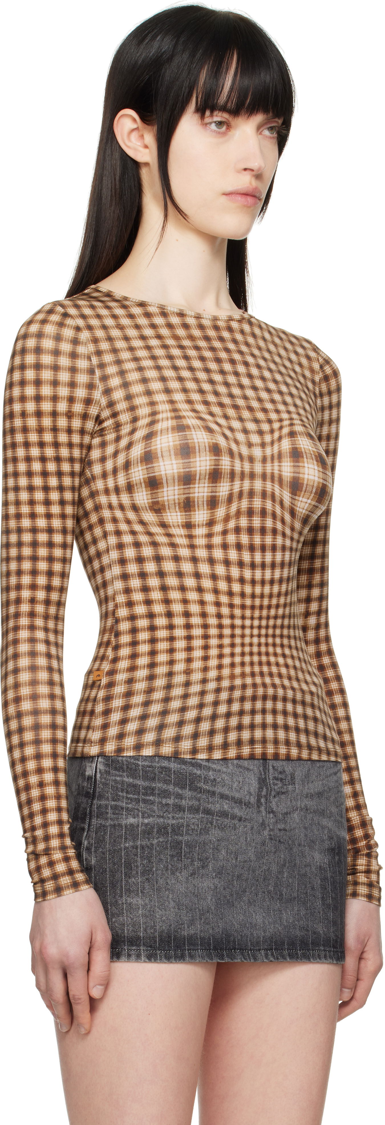 T-shirt Miaou Miaou Long Sleeve Plaid T-Shirt Brun | 7029TJBWPL, 1