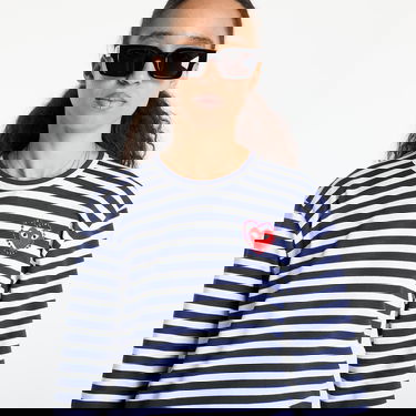T-shirt Comme des Garçons Comme des Garçons PLAY Stripe Emblem Long Sleeve Tee Mörkblå | AX-T806 NAVYxWHITE, 3
