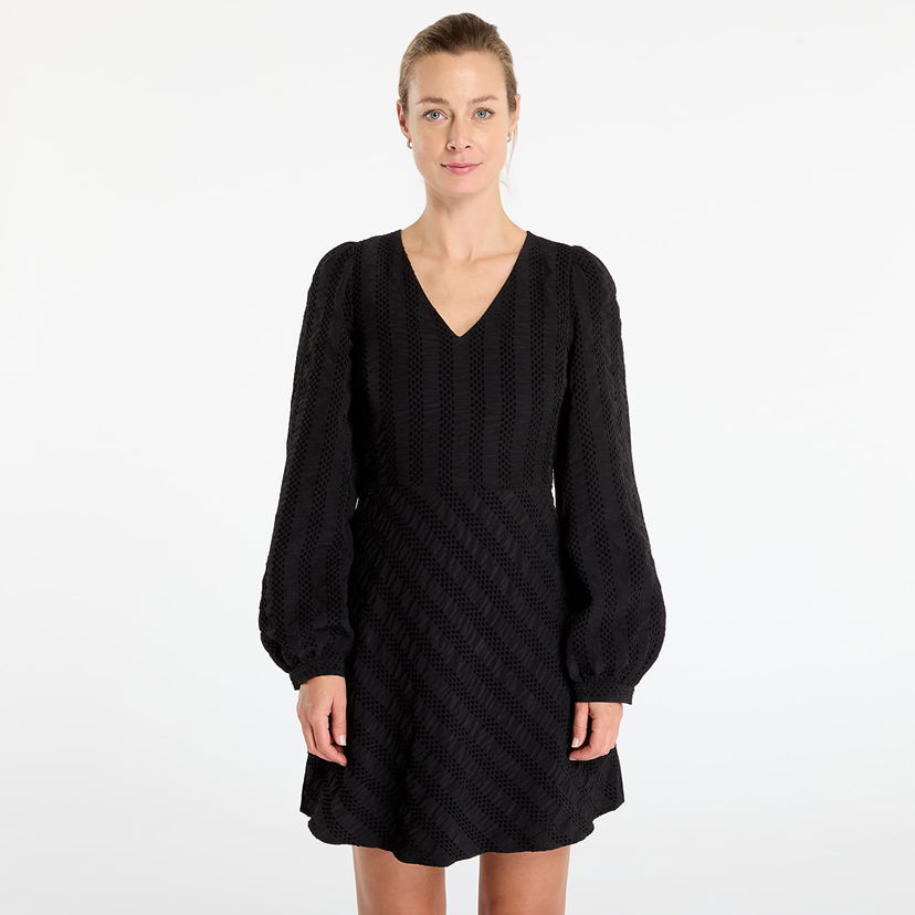 Klä Samsoe Samsoe Textured V-Neck Puffed Sleeve Salahai Dress Svart | F25400090_CLR000021