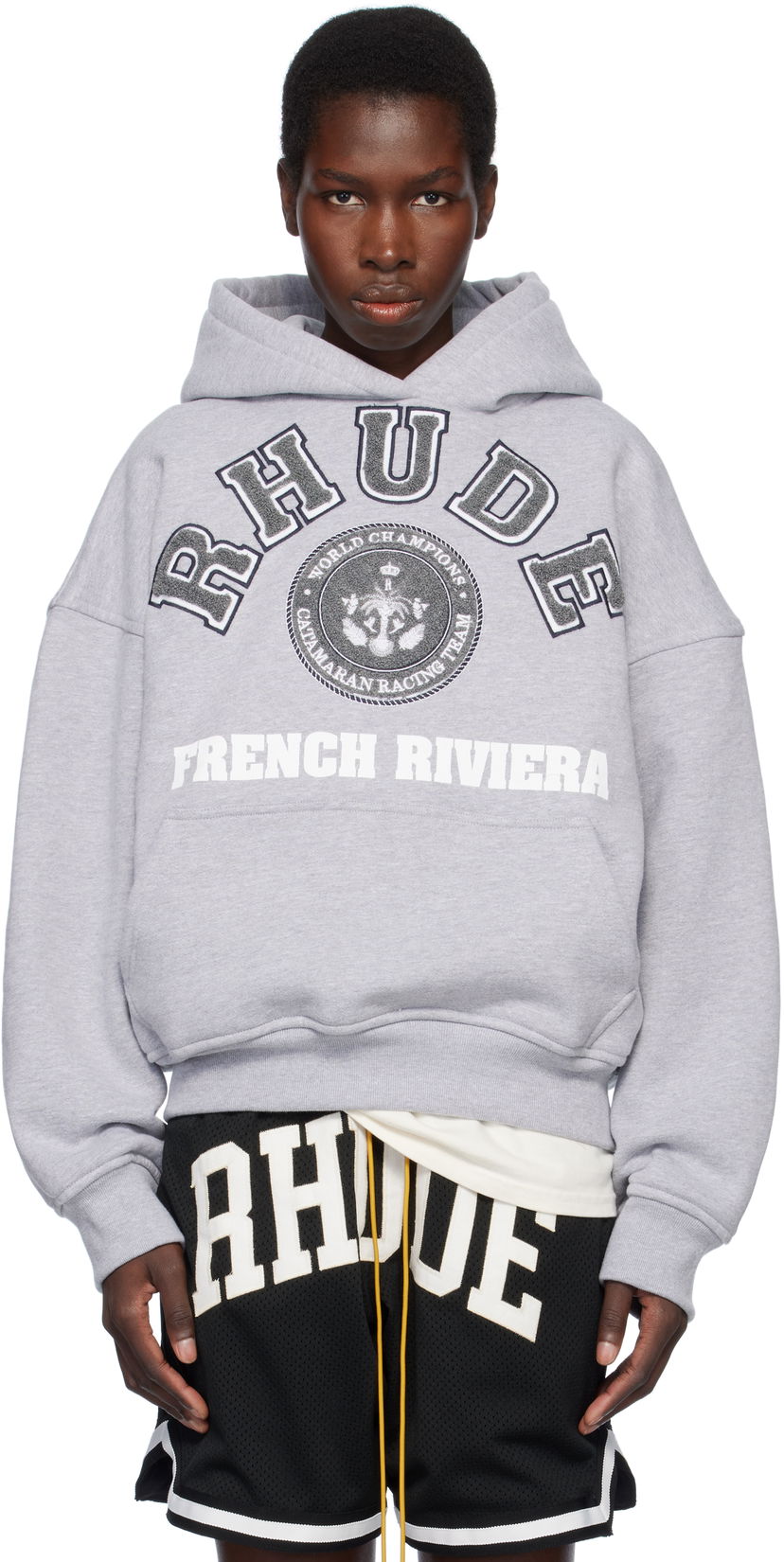 Sweatshirt Rhude Rhude French Riviera Patch Hoodie Grå | RHSS25HO06012
