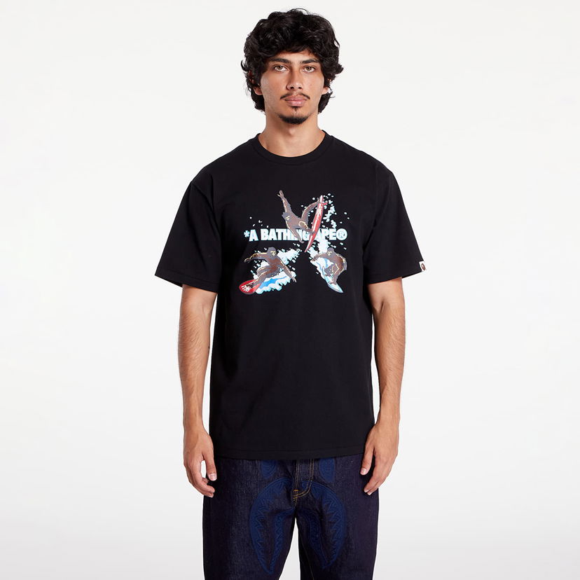 T-shirt BAPE A BATHING APE Surfing Apes Tee Black Svart | 001TEK701002F BLK