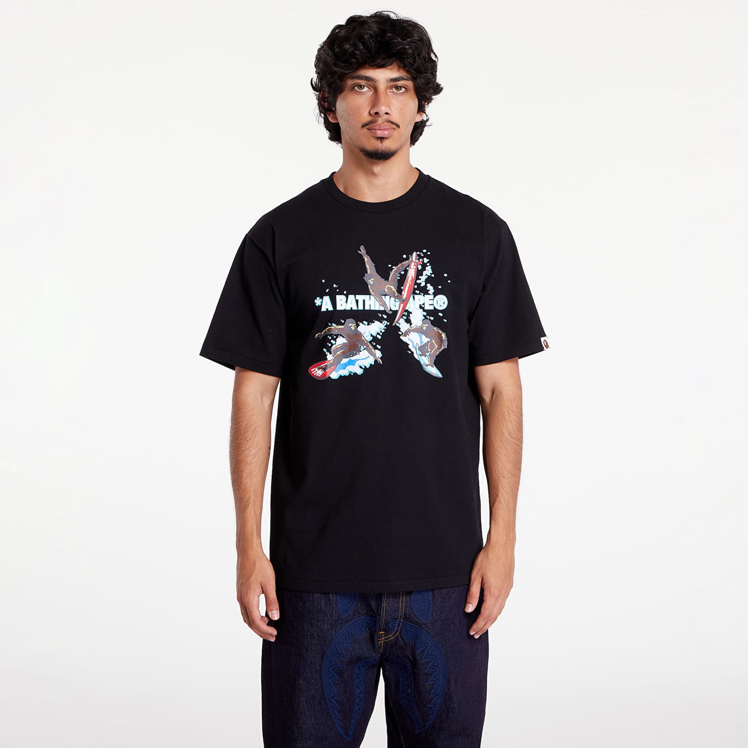 T-shirt BAPE A BATHING APE Surfing Apes Tee Black Svart | 001TEK701002F BLK, 0