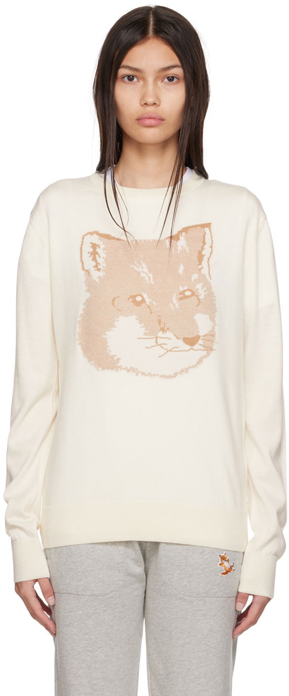 Sweater MAISON KITSUNÉ Maison Kitsuné Fox Head Knit Sweater Vit | IU00527KT1058