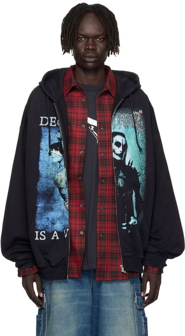Sweatshirt VETEMENTS Vetements Cradle of Filth Cut-Up Oversized Zip-Up Hoodie Svart | UCF76ZU950BB, 0