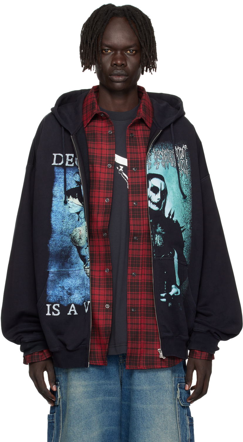Sweatshirt VETEMENTS Vetements Cradle of Filth Cut-Up Oversized Zip-Up Hoodie Svart | UCF76ZU950BB
