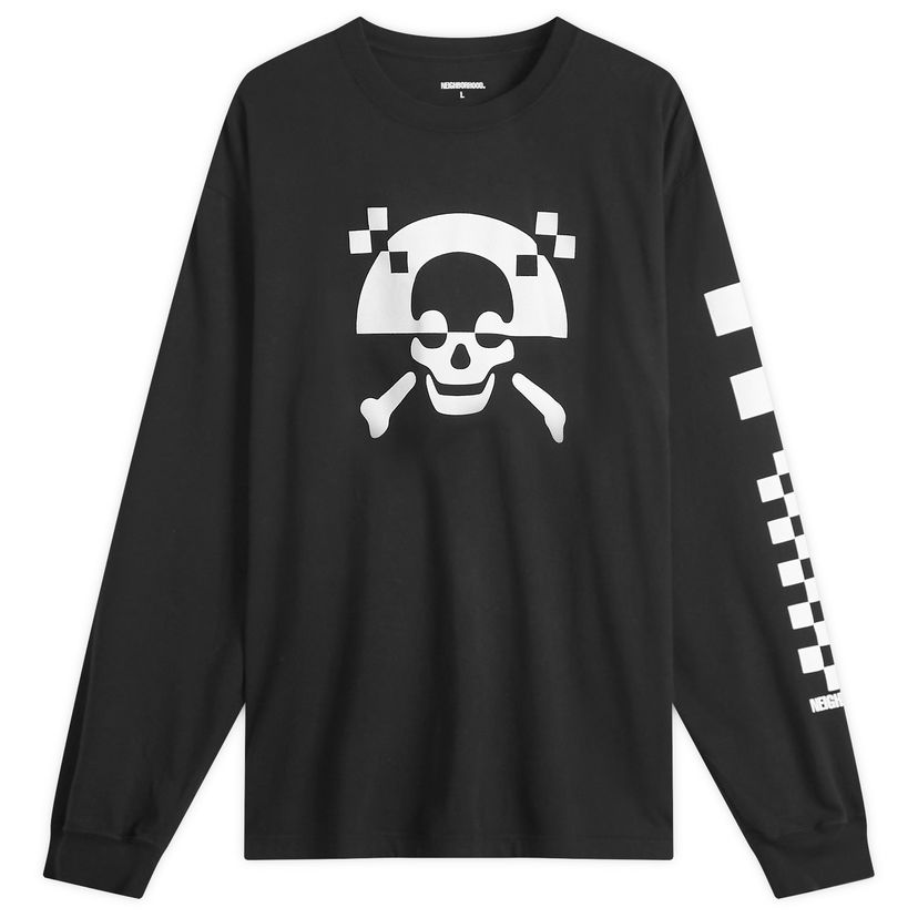 T-shirt Neighborhood Neighborhood LS-5 Skull Print Long Sleeve T-Shirt, Size Large Svart | 242PCNH-LT05-BLK