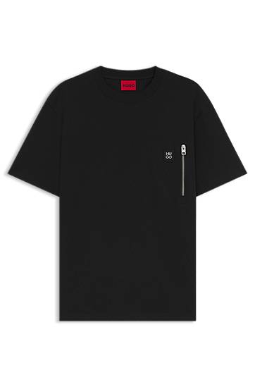 T-shirt BOSS HUGO Interlock Cotton T-Shirt with Zip Pocket Svart | 50542566