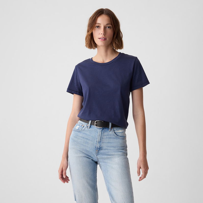 T-shirt GAP Basic Crewneck Tee Navy Uniform Mörkblå | 795346-03