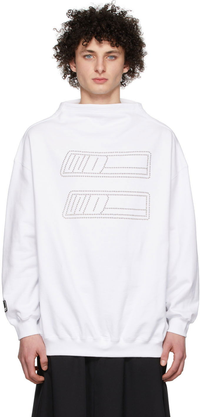 Sweatshirt We11done Rhinestone Embroidered Sweatshirt Vit | WD-TS1-22-538-U-WH