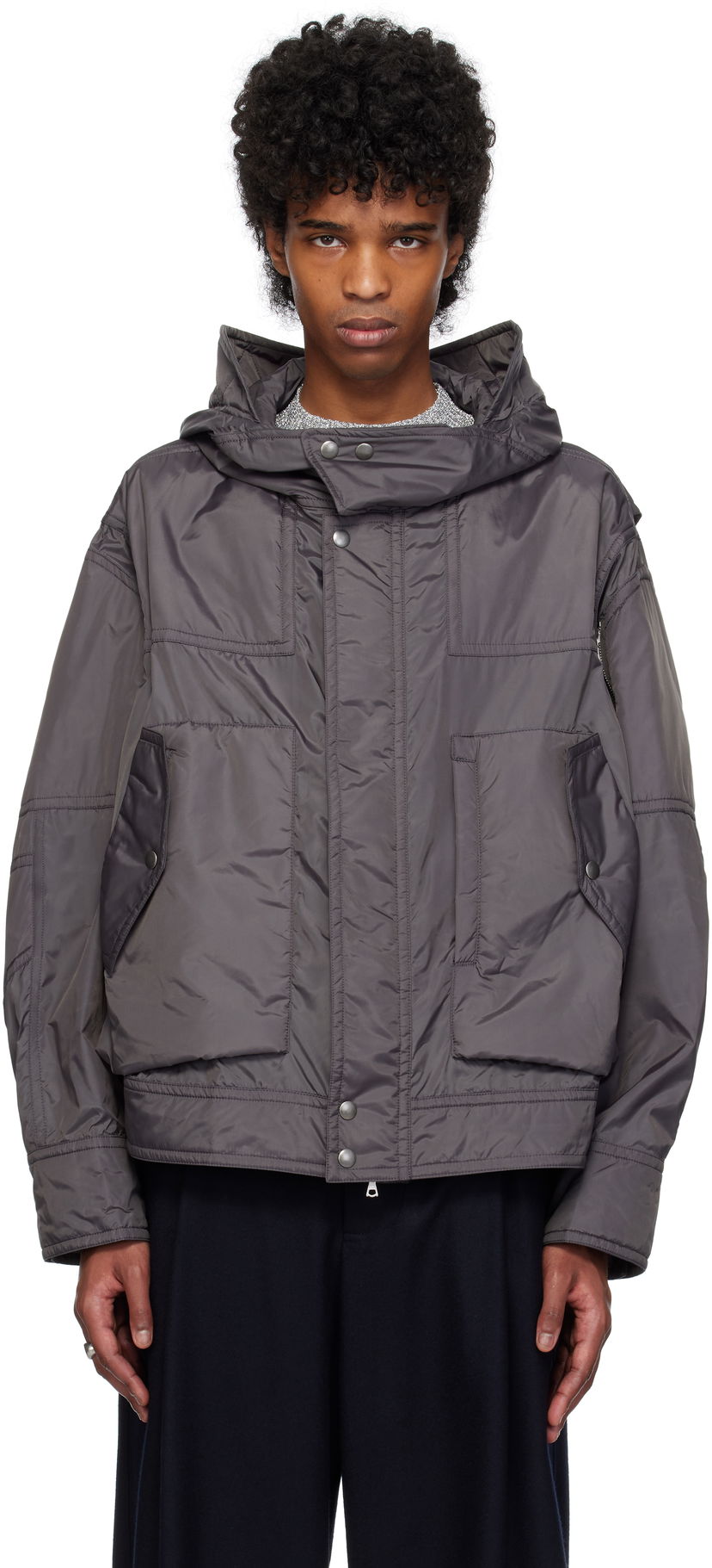 Parkas Dries Van Noten Dries Van Noten Satin Hooded Jacket Grå | 251-020517-1276