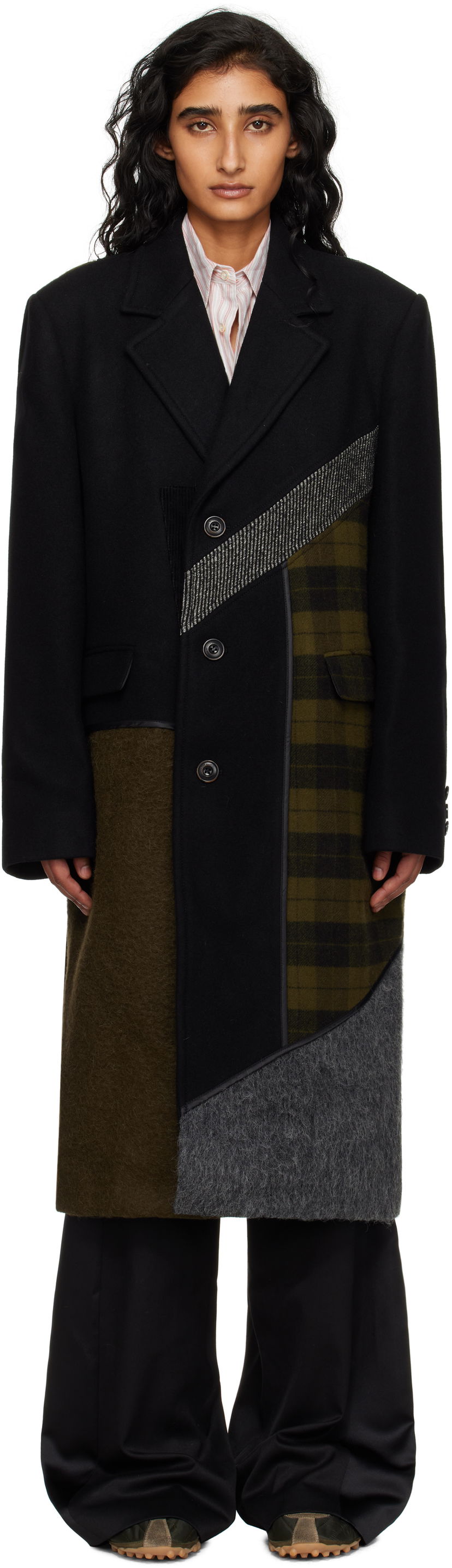 Rockar Andersson Bell Andersson Bell Patchwork Wool Coat Svart | awa709m