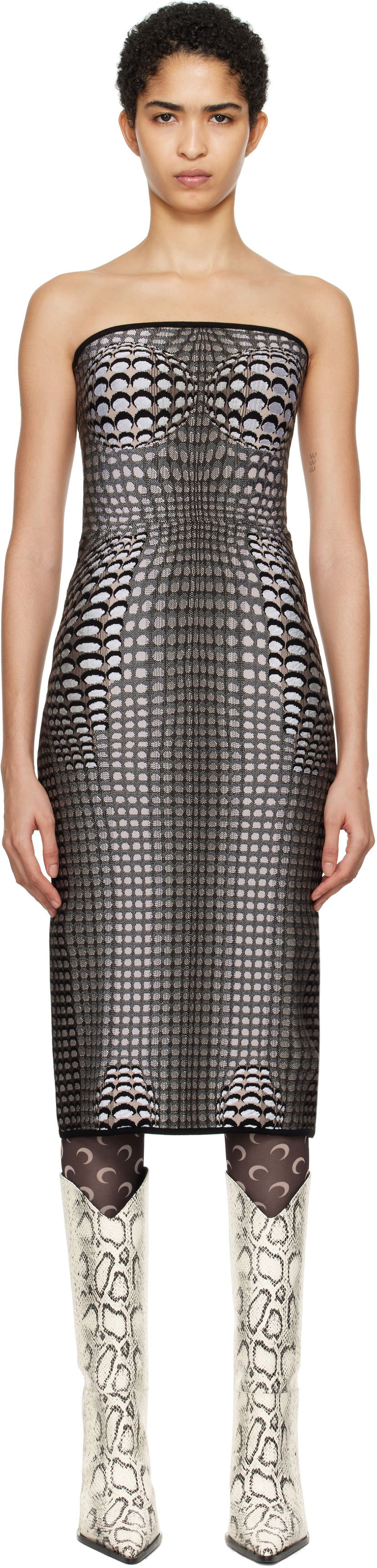 Klä Marine Serre Moon Skin Jacquard Knit Midi Tube Dress Svart | WDR277A