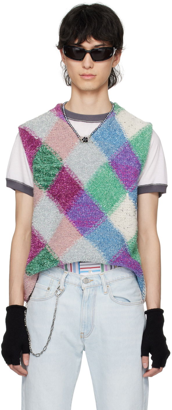 Sweater ERL ERL Argyle Knit Vest Purpur | ERL08N002