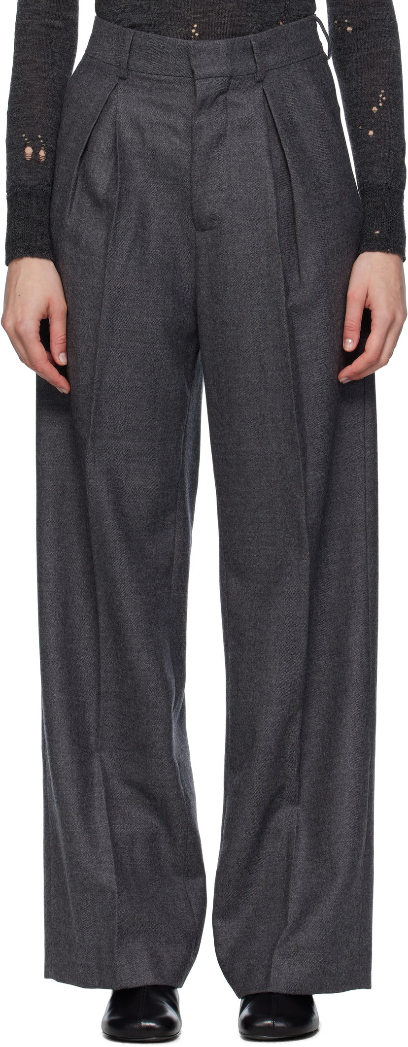 Byxor Maison Margiela MM6 Maison Margiela Tailored Wool Trousers Grå | S52KA0540 M35466