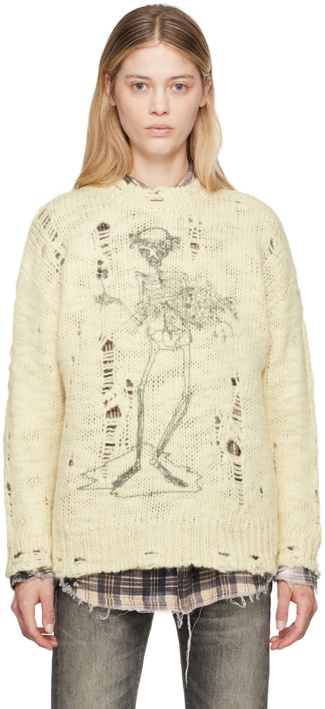 Sweater R13 R13 Distressed Skeleton Graphic Sweater Beige | R13WY089-Y142B