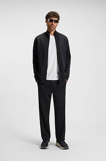 Sweatshirt BOSS Regular-fit zip-up sweatshirt with quilted jacquard Svart | 50549706, 1