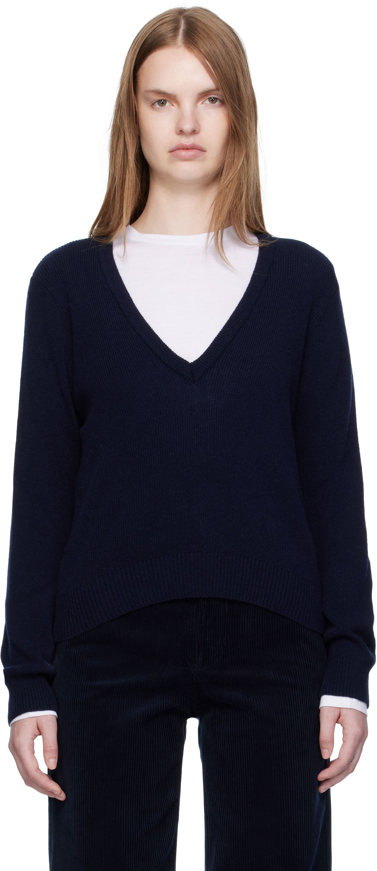 Sweater A.P.C. A.P.C. Anae V-Neck Sweater Mörkblå | WOASA-F23429, 0