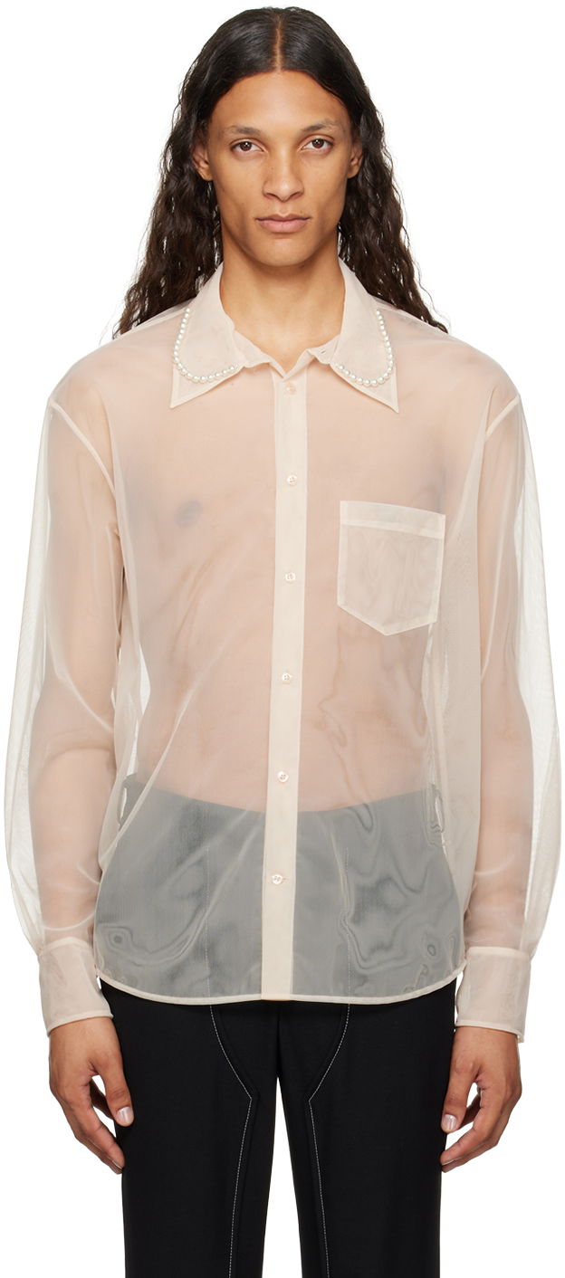 Skjorta Simone Rocha Simone Rocha Pearl Organza Shirt Beige | 5289B 0069