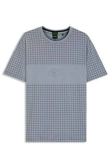 T-shirt BOSS Pima Cotton T-Shirt with Check Print Blå | 50543806
