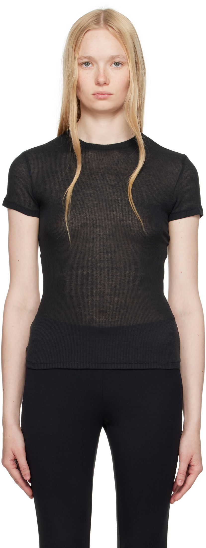 T-shirt SKIMS SKIMS Sheer Cotton T-Shirt Svart | SS-STT-8234W