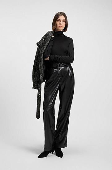 Sweater BOSS Stretch Jersey Rollneck Long-Sleeve Top Svart | 50548098, 1