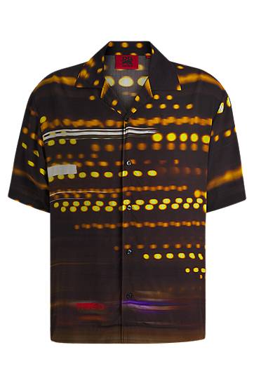 Skjorta BOSS HUGO x RB Oversized-Fit Racing-Print Shirt Svart | 50543031