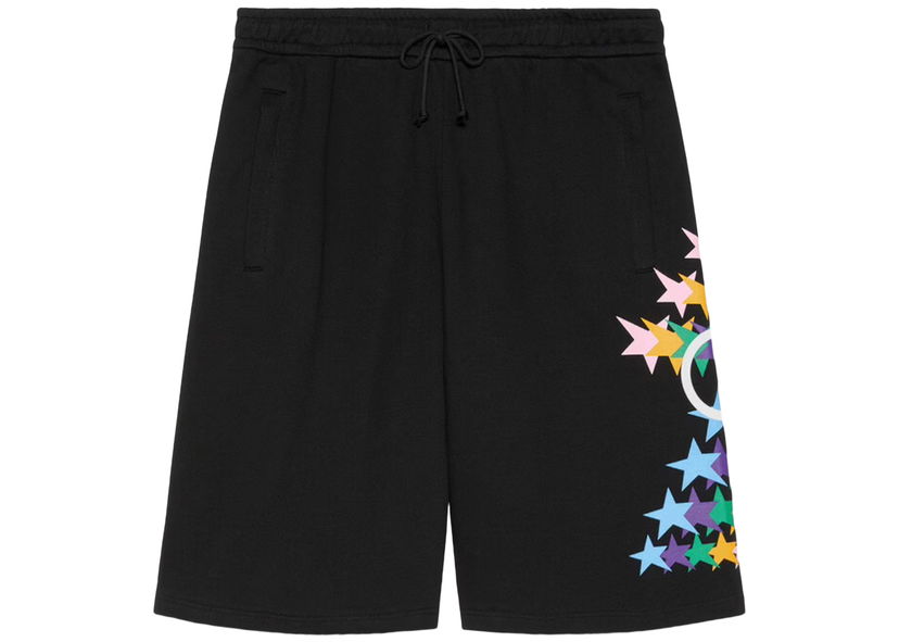 Shorts Gucci Interlocking G Star Flash Print Cotton Shorts Black Svart | 663249 XJDNK 1082