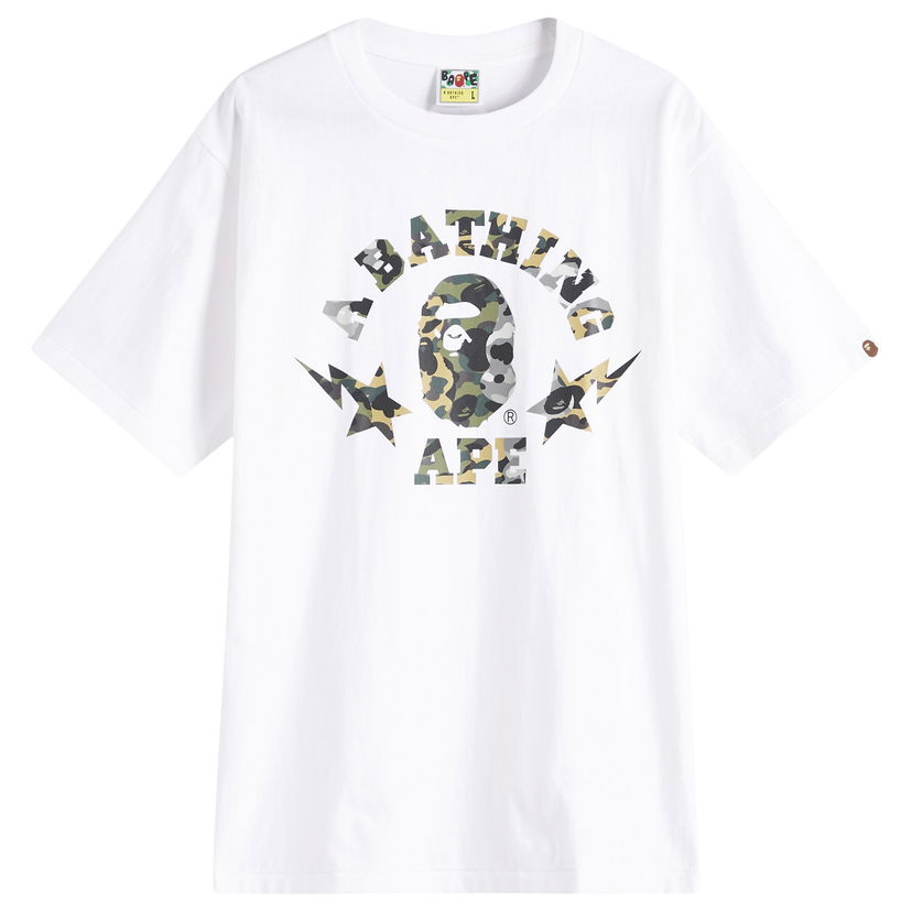 T-shirt BAPE 1St Camo Crazy Sta College T-Shirt, Size Large Vit | 001TEL301016M-WHT