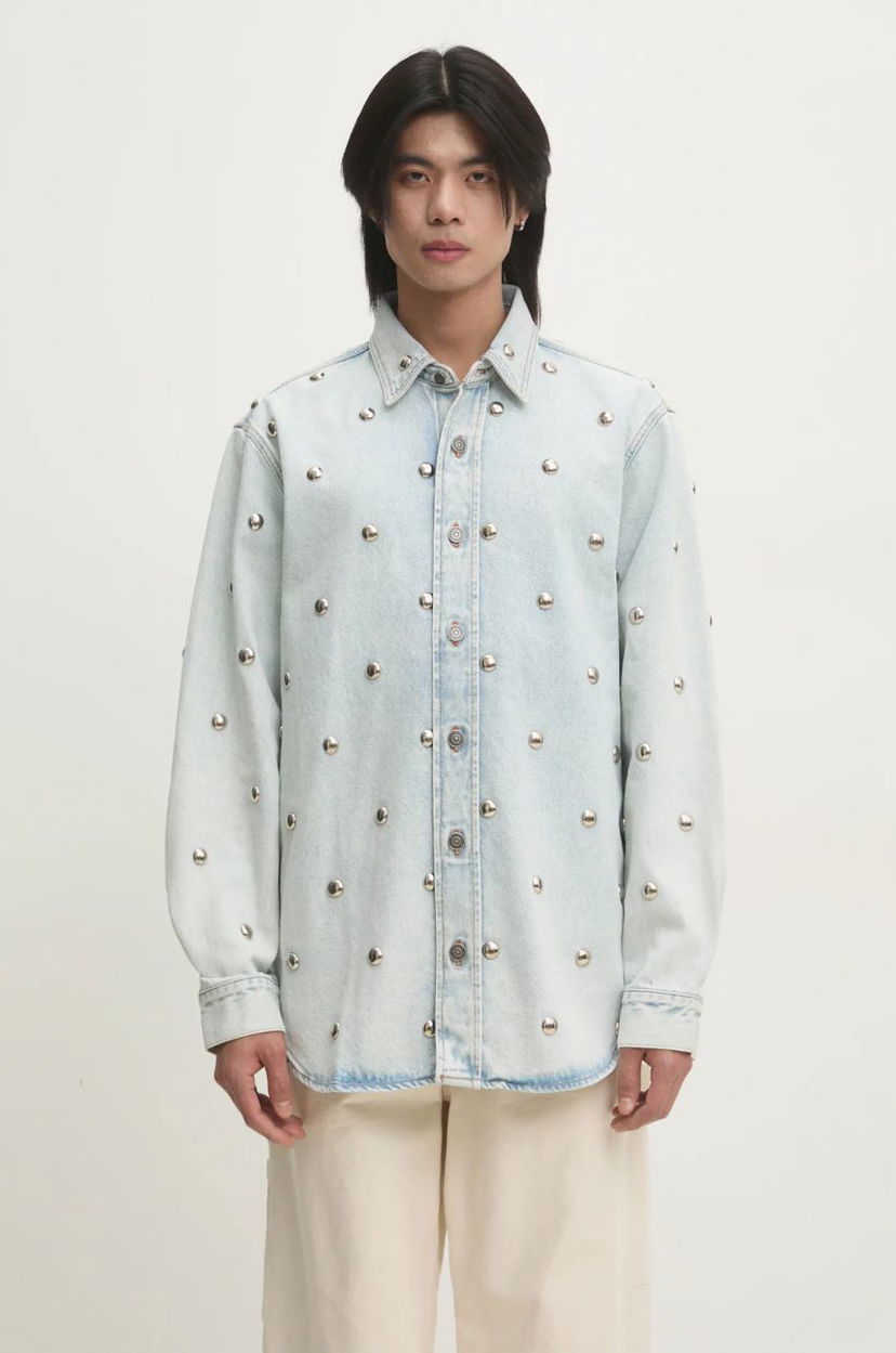 Skjorta Fiorucci Fiorucci Relaxed Studded Denim Shirt Blå | U01FMDSI074DN01DN08