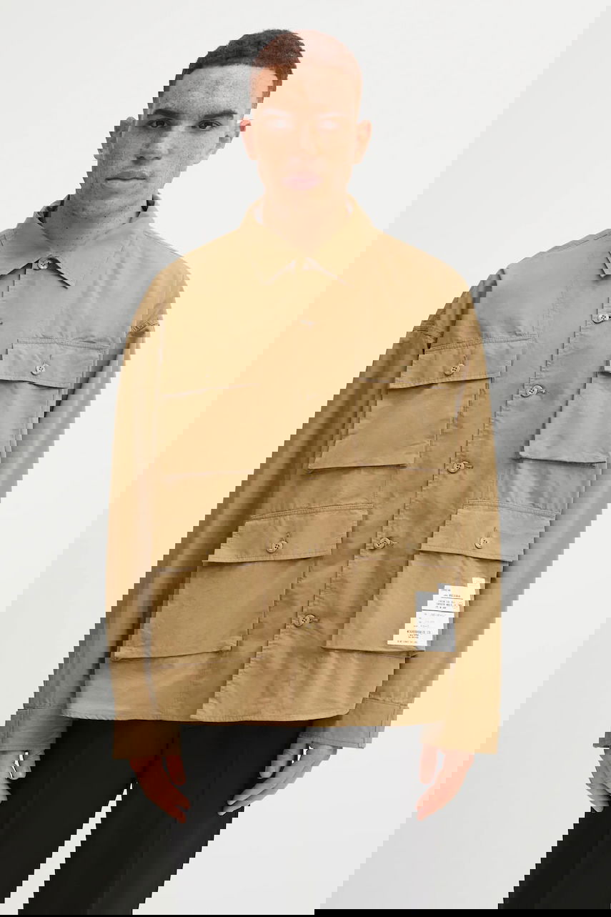 Skjorta Neighborhood NEIGHBORHOOD Utility Long Sleeve Shirt with Classic Collar, Regular Fit, Cotton Beige | 252AQNH.SHM04, 0