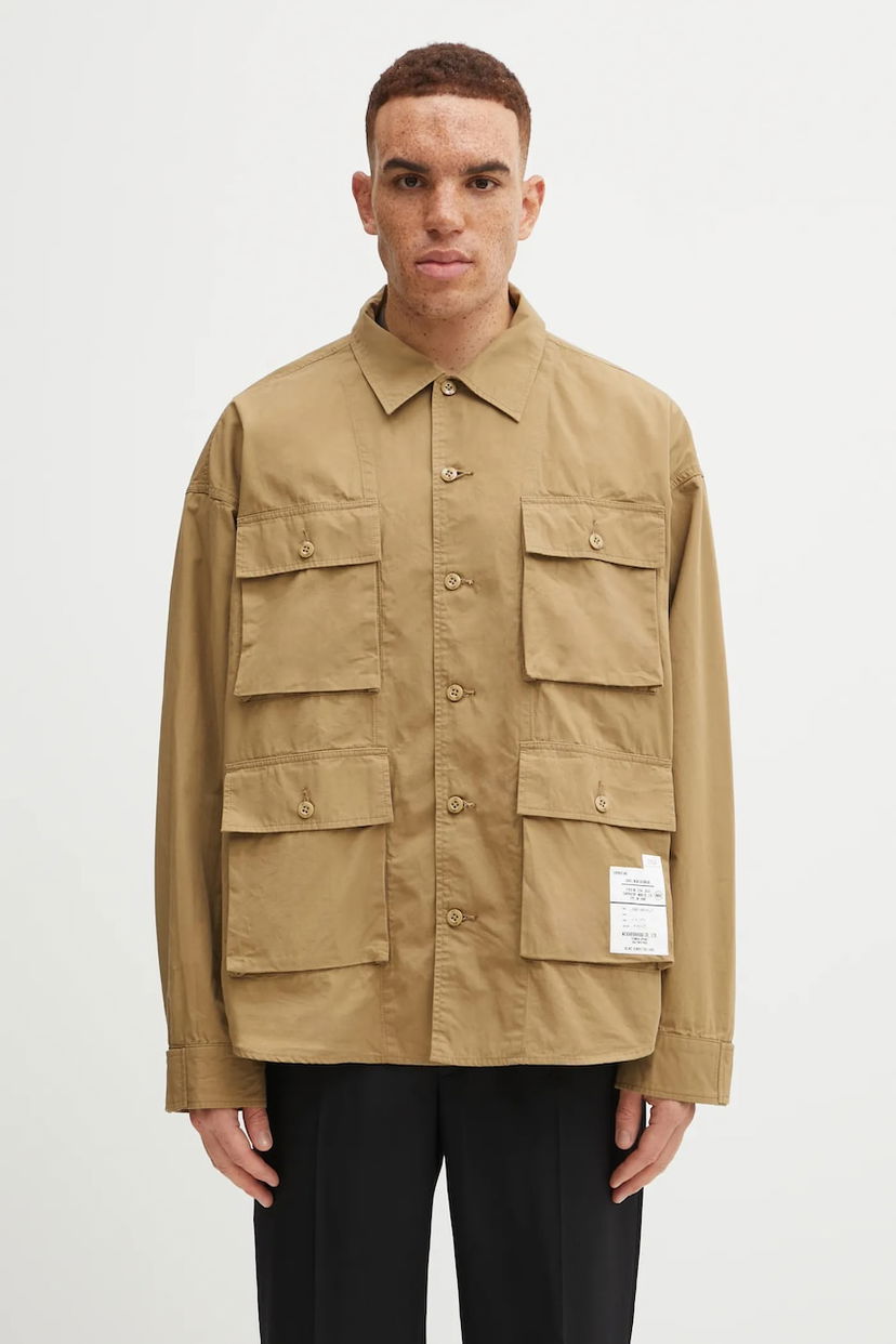 Skjorta Neighborhood NEIGHBORHOOD Utility Long Sleeve Shirt with Classic Collar, Regular Fit, Cotton Beige | 252AQNH.SHM04