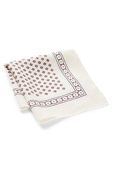 Halsduk BOSS Digital Print Geometric Border Pocket Square Beige | 50551097, 1