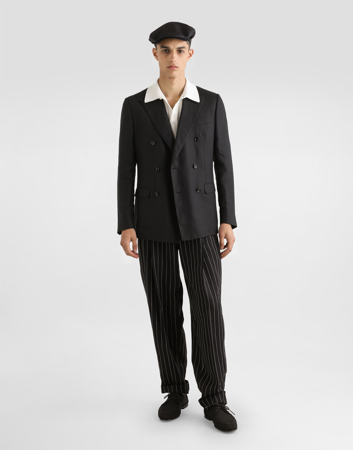 Byxor Dolce & Gabbana Dolce & Gabbana Pinstripe Linen-Blend Double Darts Pants Svart | GP10DTFR3F0S8053, 1