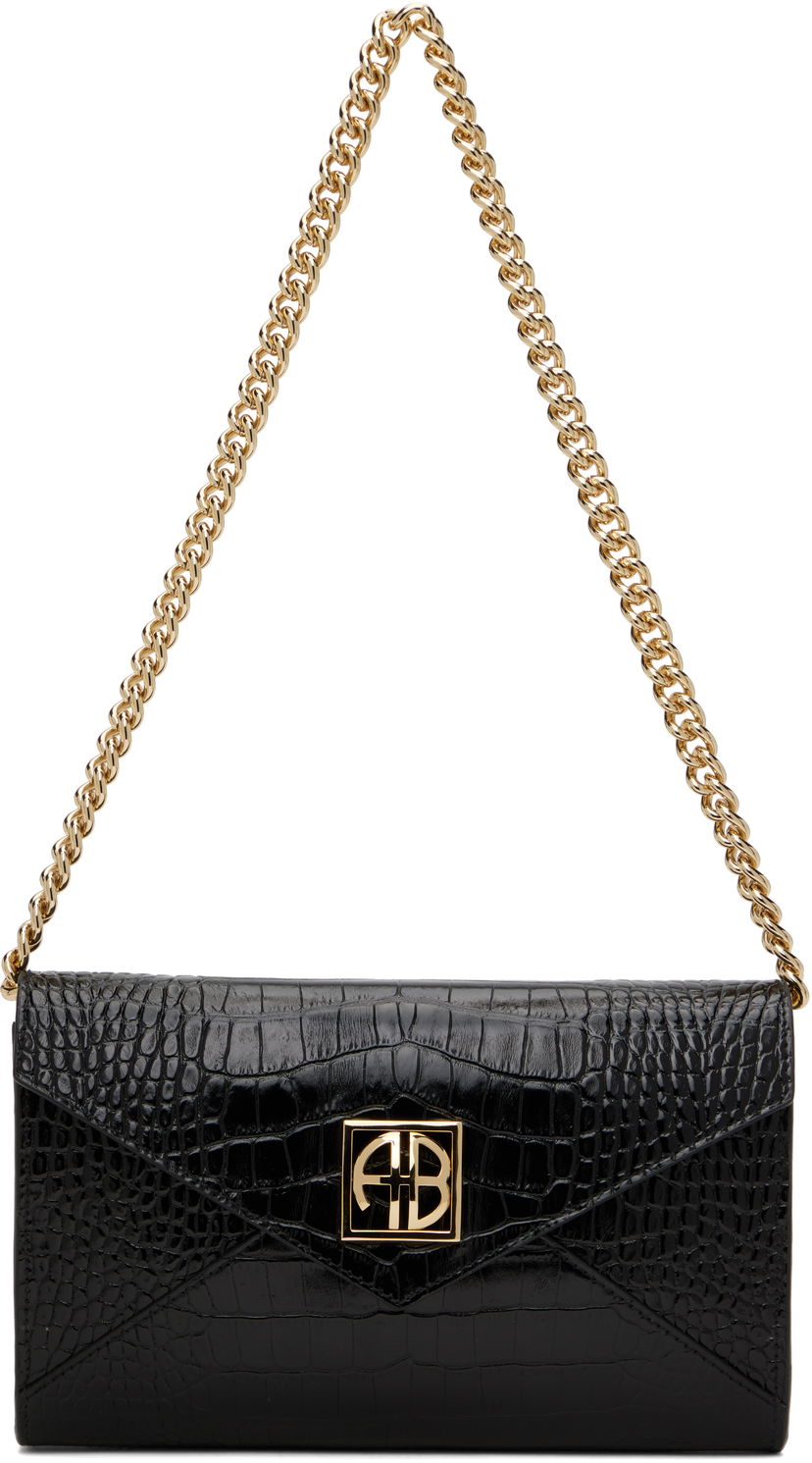Plånbok Anine Bing ANINE BING Small Elly Croc-Embossed Clutch Bag Svart | A-13-10469-BLK1