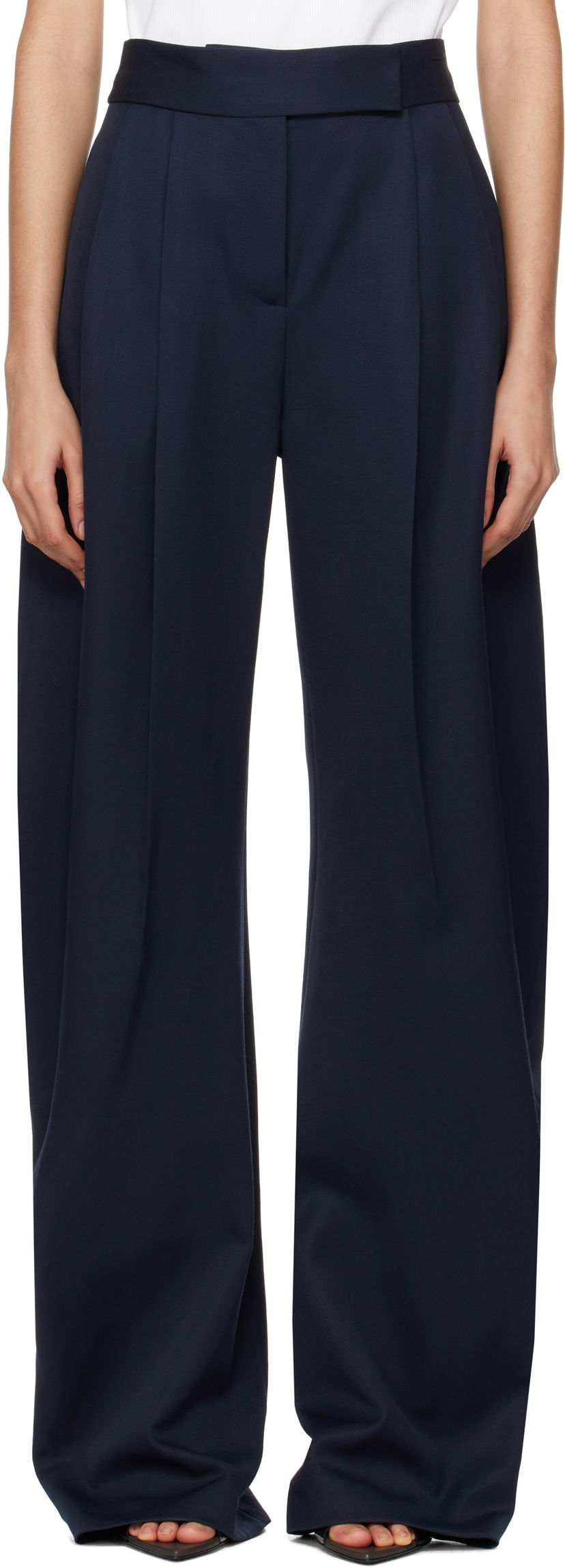 Byxor The Attico Attico Long Pleated Trousers Mörkblå | 250WCP00102 WWW046AA