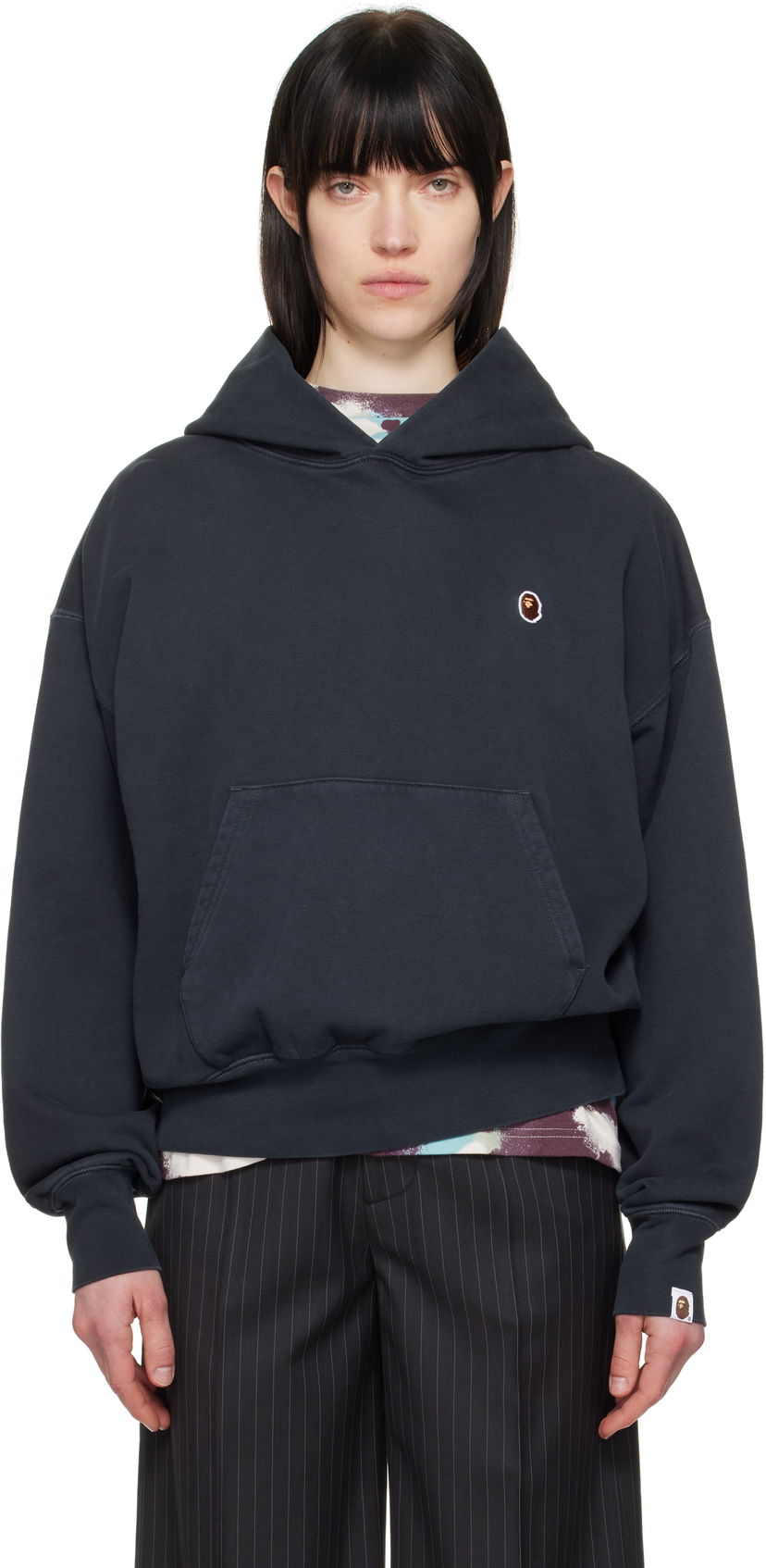 Sweatshirt BAPE A Bathing Ape One Point Pigment Dyed Oversized Hoodie Mörkblå | 001PPL302004L