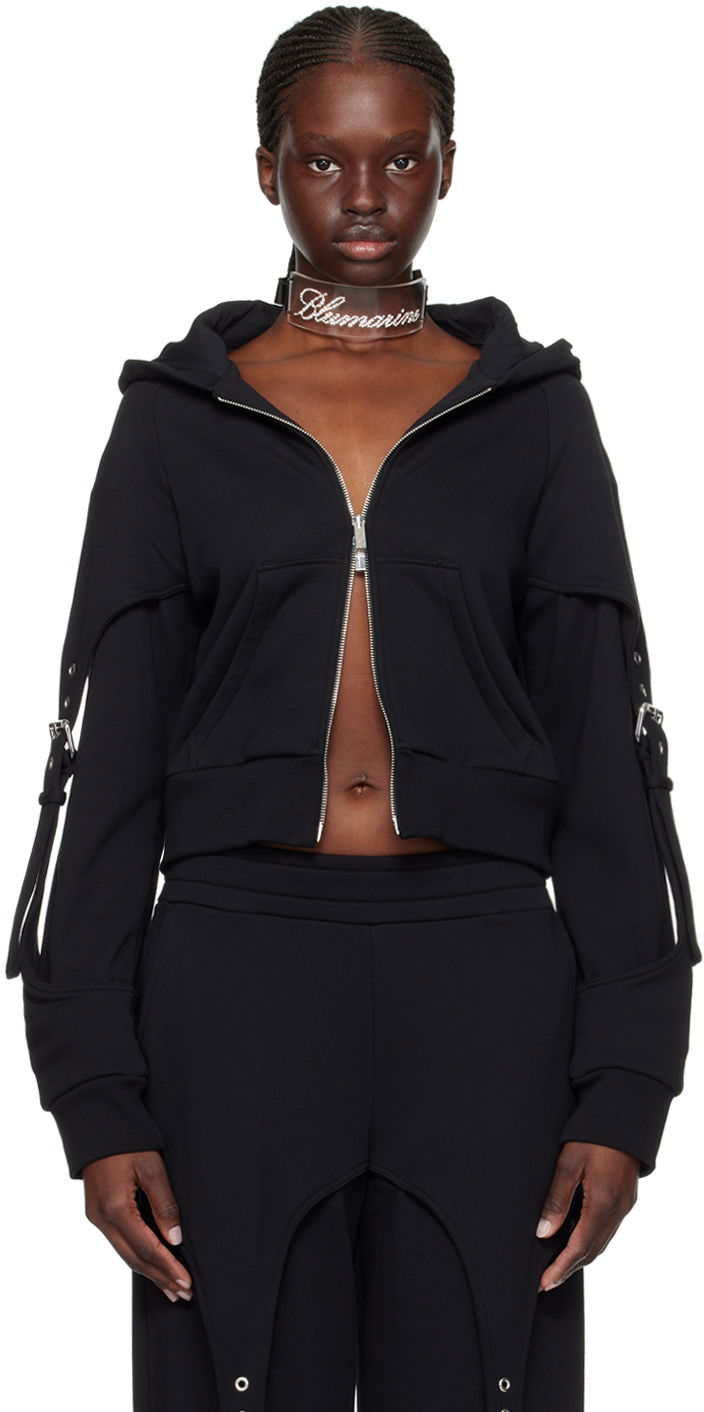 Sweatshirt Blumarine Blumarine Cinch Sleeve Cropped Hoodie Svart | P422F021A