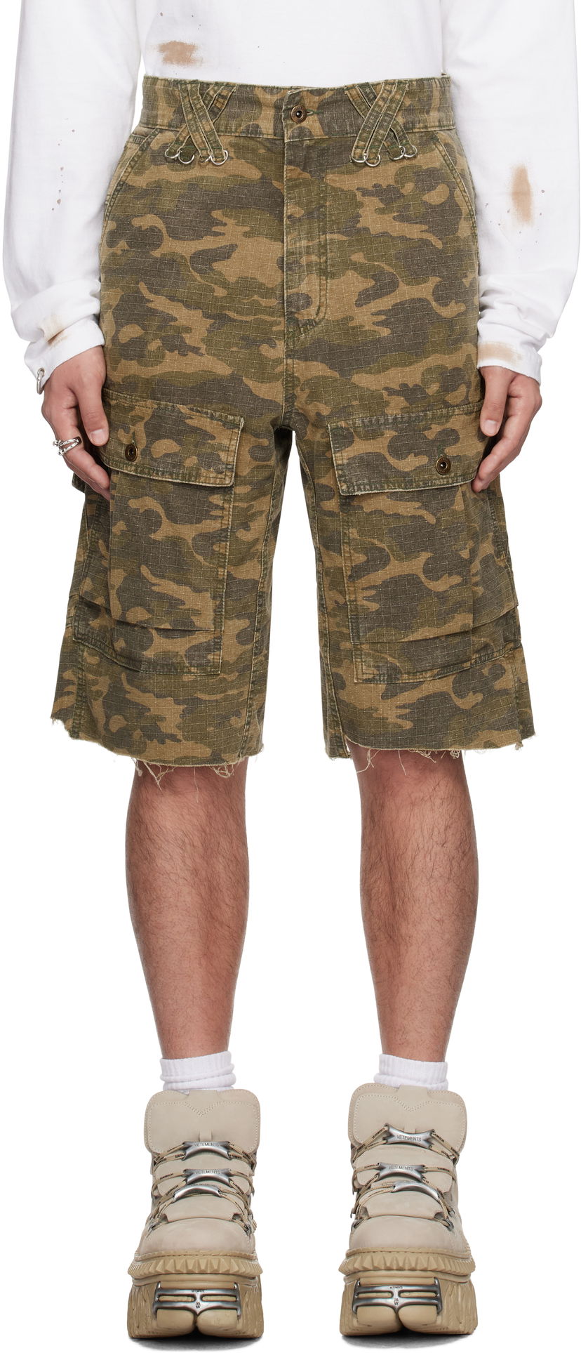 Shorts We11done We11done Camo Vintage Shorts Grön | WD-PT0-25-230-M-MX