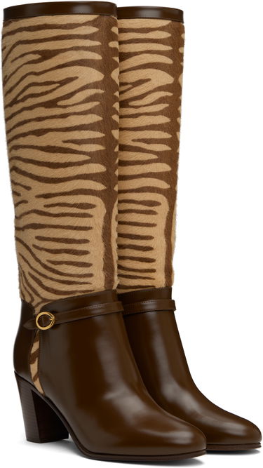 Kläder Valentino Valentino Garavani Pattie Zebra-Print Tall Boots Brun | 6W2S0LD6SHF, 3