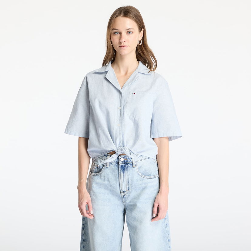 Skjorta Tommy Hilfiger Tommy Jeans Women's Cropped Linen Short Sleeve Shirt Blå | DW0DW20286 0A8