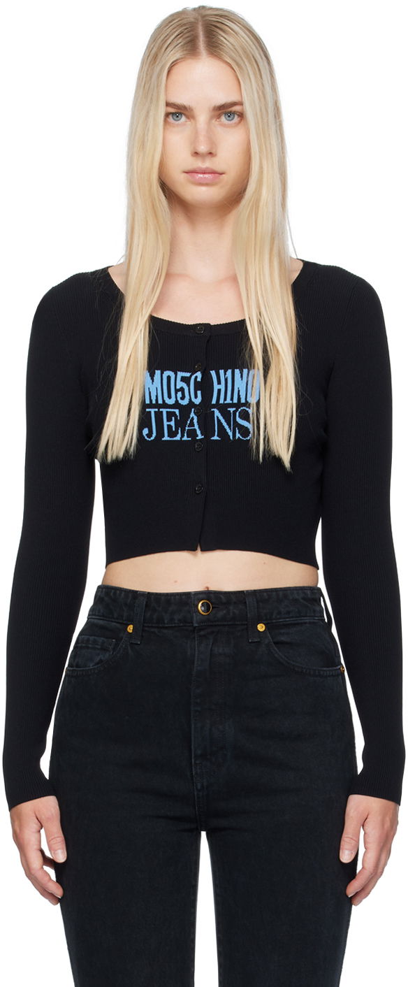 Sweater Moschino Jeans Ribbed Knit Cardigan Svart | 242K10927