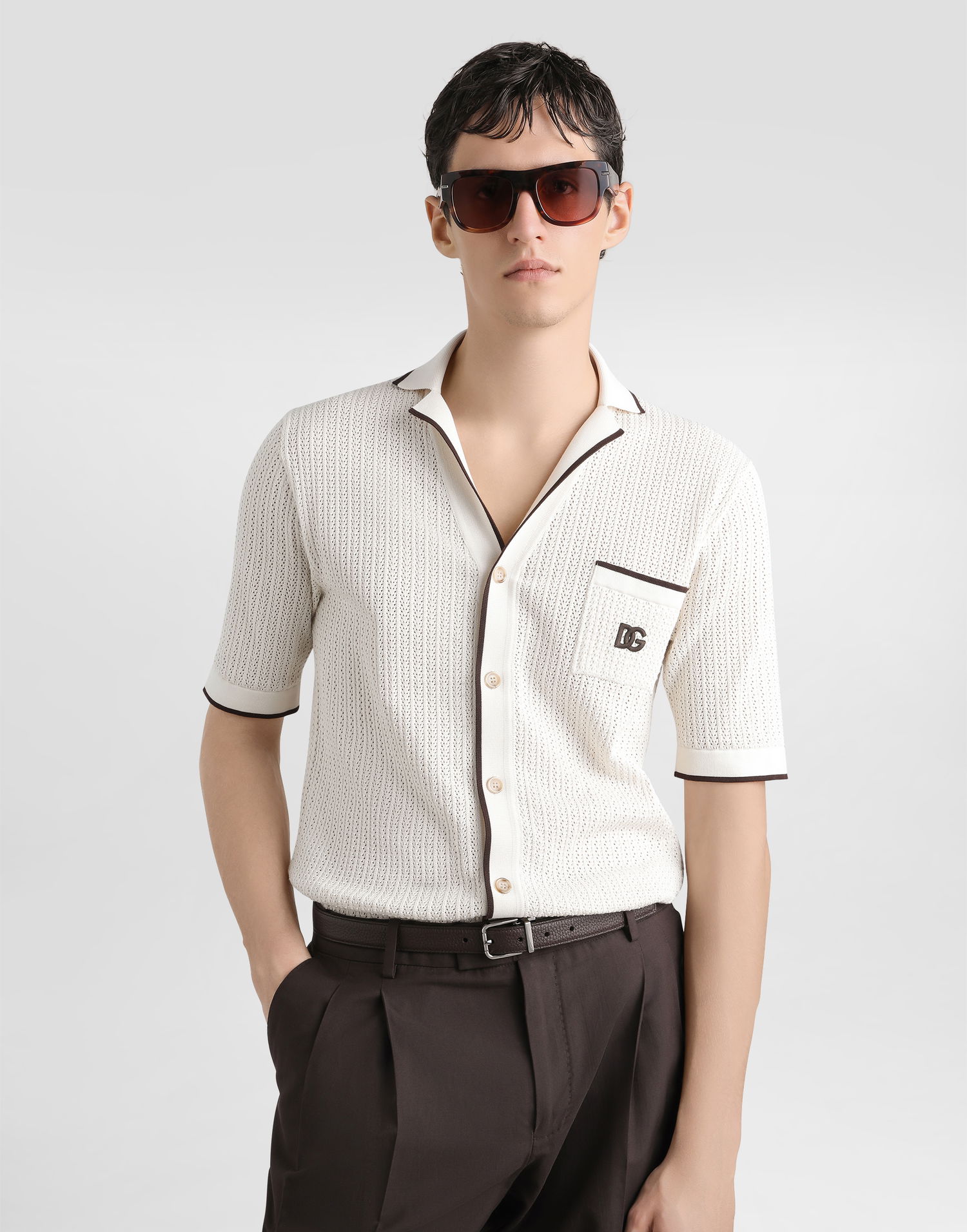 Polotröja Dolce & Gabbana Dolce & Gabbana Knitted Polo Shirt Vit | GXVC3ZJBCH1M2826, 1