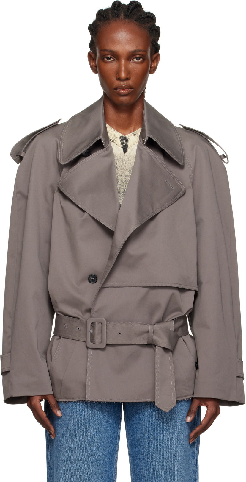 Trenchcoat Maison Margiela MM6 Maison Margiela Cotton Twill Sportsjacket Trench Coat Grå | S62AN0154 S54452