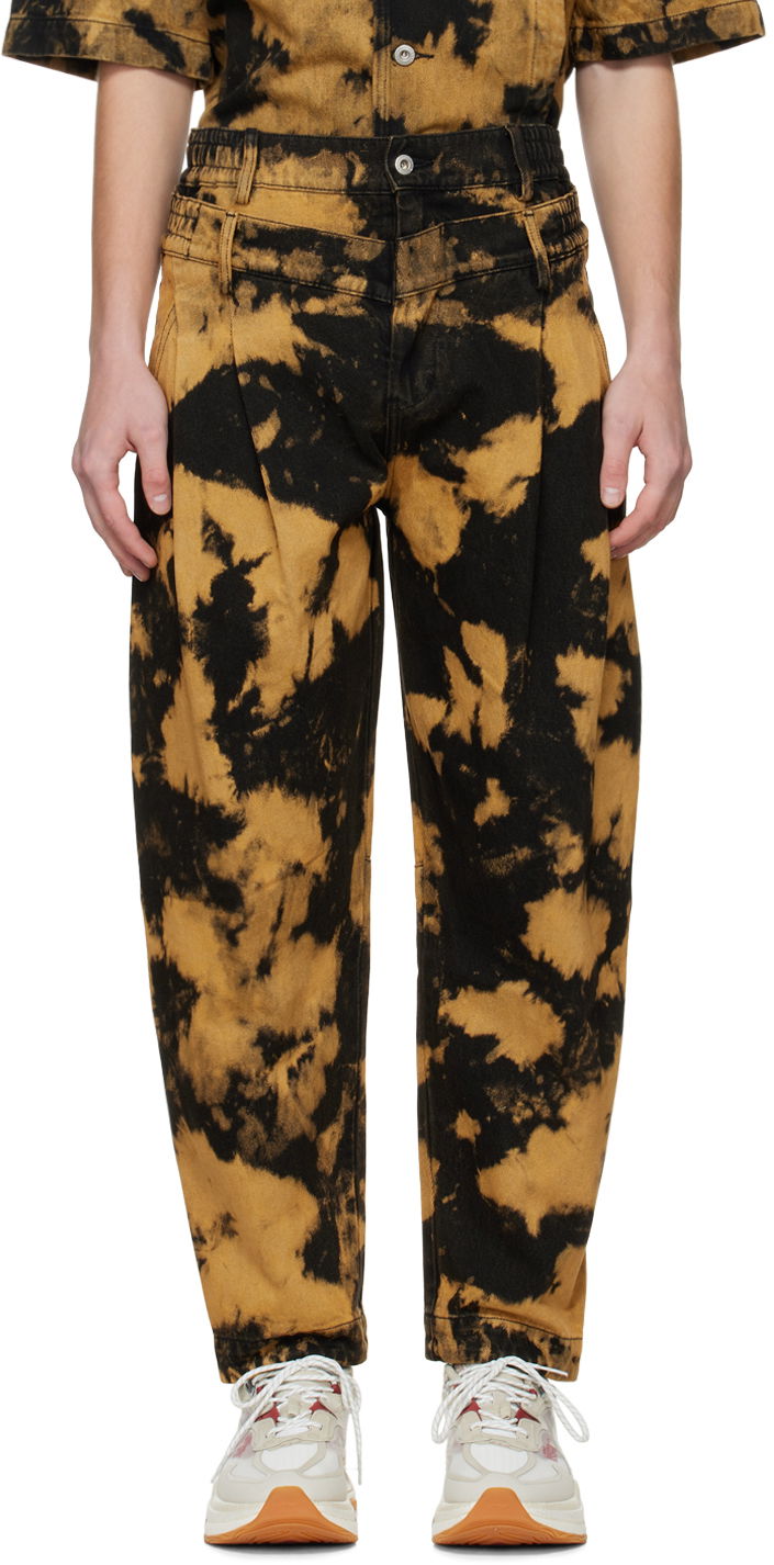 Byxor Feng Chen Wang Feng Chen Wang Tie-Dye Pleated Jeans Brun | FUF14TR05