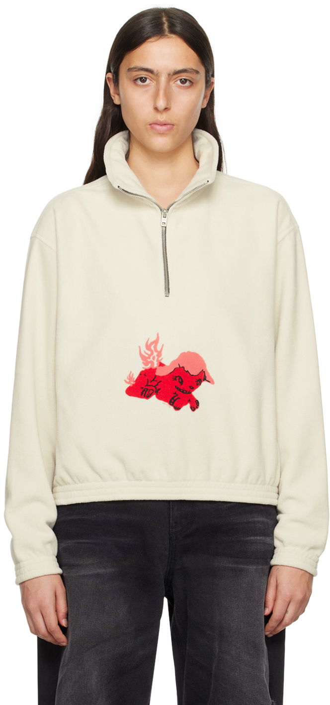 Sweatshirt We11done Pony Fleece Half-Zip Sweatshirt Vit | WD-TS3-23-893-U-WH