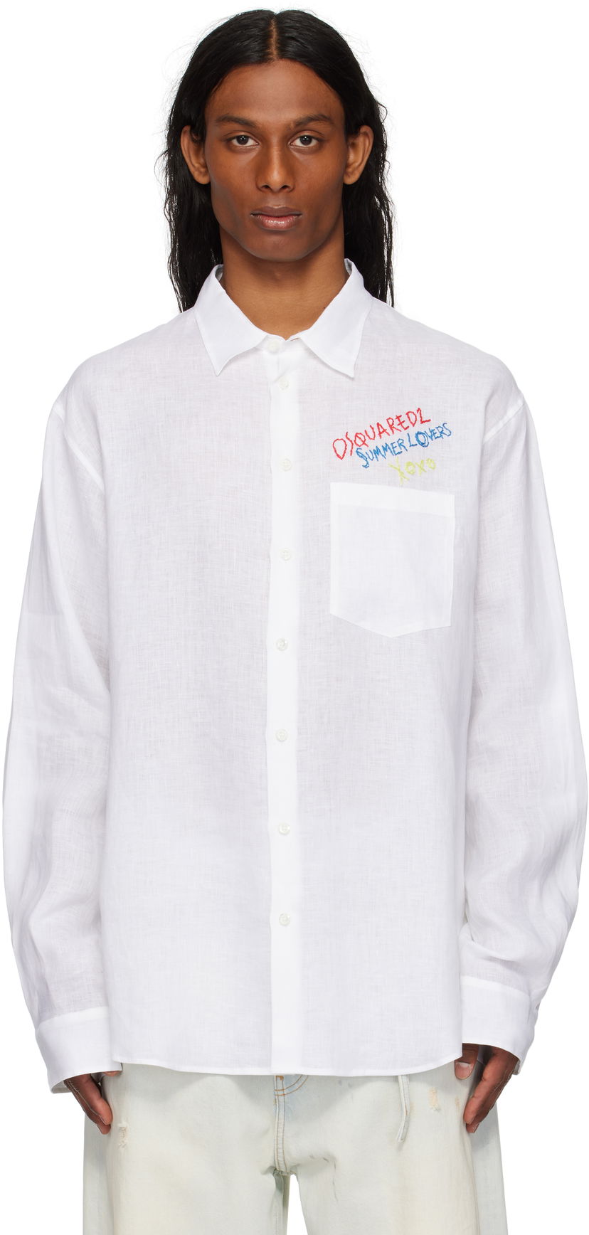 Skjorta DSQUARED2 Dsquared2 'Summer Lovers' Oversized Linen Shirt Vit | S78DM0048-D35294-100